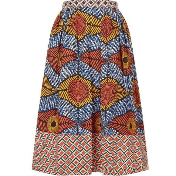 Weekend Max Mara Multicolor Geometric Midi Skirt tribal  poplin size 6 - Picture 1 of 7